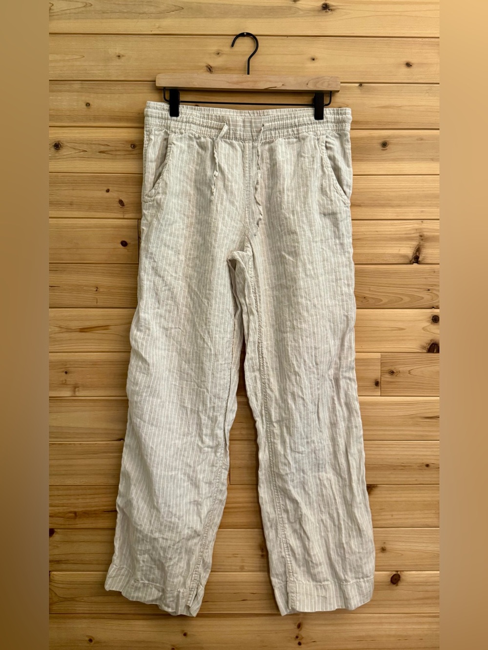 LL Bean 8/Medium Linen Cream Pull On Pants Lightweight Beach Resortwear Vacation